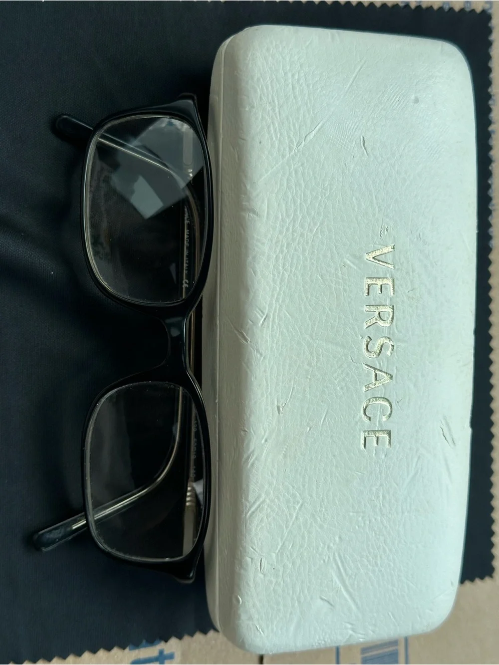 Versace White Eyeglass Case with Black Frames